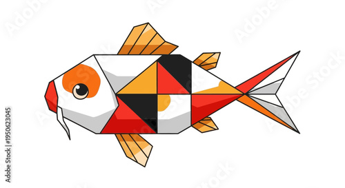 Origami Koi Fish, Geometric Design, White Background, Japanese Art