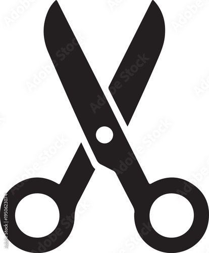 A pair of black scissors with circular handles and sharp blades in a crossed position