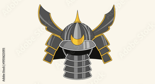 Samurai Helmet Icon, Japanese Warrior Armor, Traditional Japanese Culture Symbol