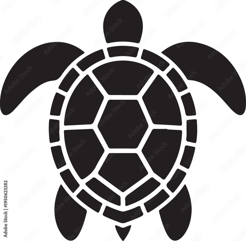 Obraz premium Black and white graphic of a sea turtle with detailed shell pattern