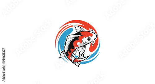 Vibrant Koi Fish Swimming in Circular Water Swirl, Japanese Symbolism