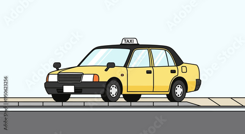 Yellow Japanese Taxi Car Driving on City Street - Pixel Art Style