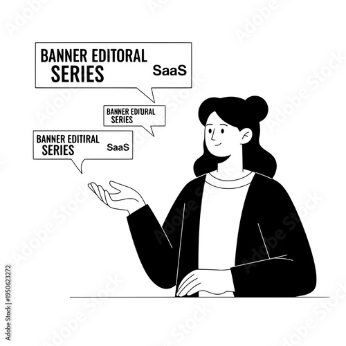 professional vector presenter with speech banners for saas design or clean vector illustration of a presenter with speech banners for branding