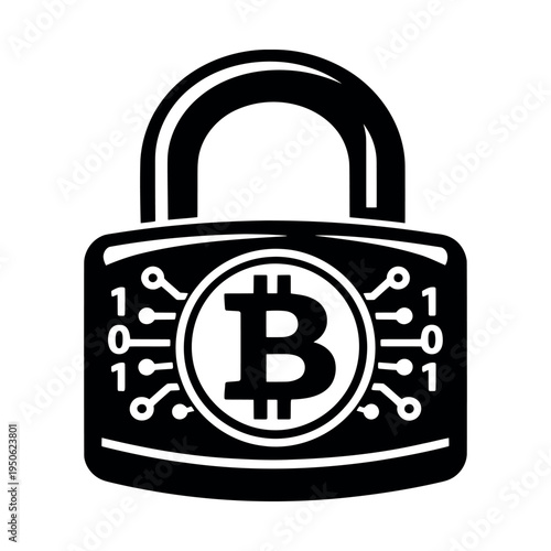 Bitcoin symbol on a padlock, illustrating the concept of digital currency security, blockchain protection, and financial privacy