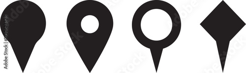 Set of diverse location pin icons and markers in abstract graphic shapes