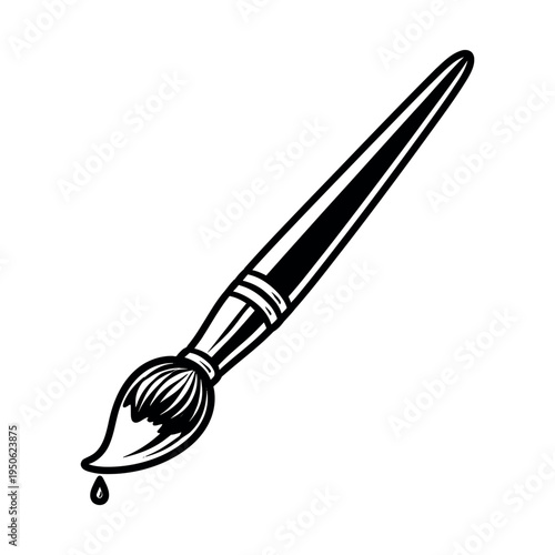 Paintbrush with a drop of paint, representing artistic creation, drawing, inspiration, and creative process