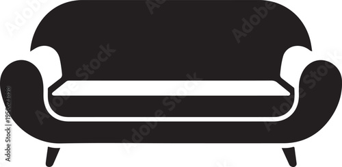 Elegant black silhouette of a classic two-seater sofa with rolled arms and tapered legs