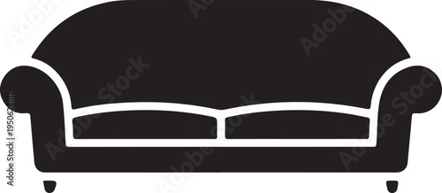 Elegant black silhouette of a classic three-seater sofa with rolled arms and legs.