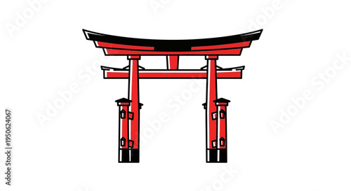 Red Torii Gate Icon, Traditional Japanese Shrine Entrance, Minimalist Vector Art