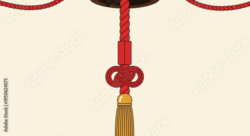 Red Chinese Knot Tassel with Golden Fringe Hanging