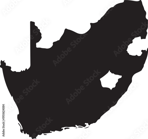 Black and white silhouette map of southern africa and surrounding islands