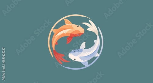 Yin Yang Koi Fish Symbol, Harmony and Balance Concept