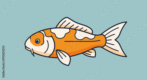 Cute Cartoon Koi Fish Illustration, Orange and White Koi Carp Swimming