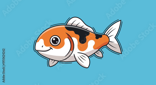 Cute Cartoon Koi Fish Swimming in Blue Water - Adorable Aquatic Pet Illustration