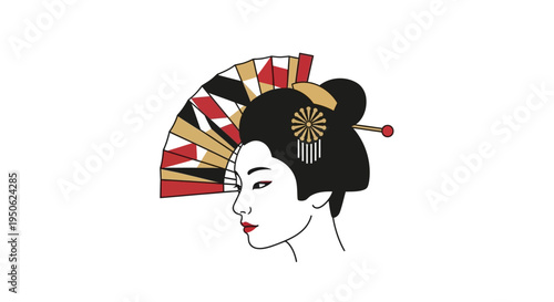 Elegant Geisha Portrait with Traditional Fan, Japanese Culture Icon
