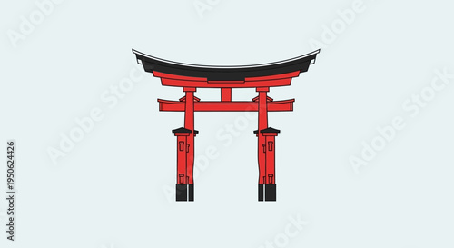 Red Torii Gate Icon, Traditional Japanese Shrine Entrance, Minimalist Vector Art