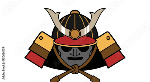Samurai Helmet and Mask Icon - Japanese Warrior Symbol