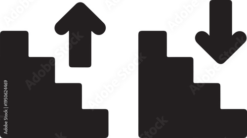 Upward and downward arrows on a stepped background indicating direction or progress.
