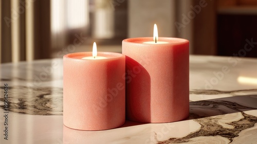 Minimalist Pink Candle Pair With Warm Light Interior Decor
