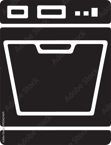dishes washer,filled style isolated on white background. black art icon drawing vector