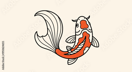 Japanese Koi Fish Illustration: Vibrant Orange and White Carp Swimming Gracefully