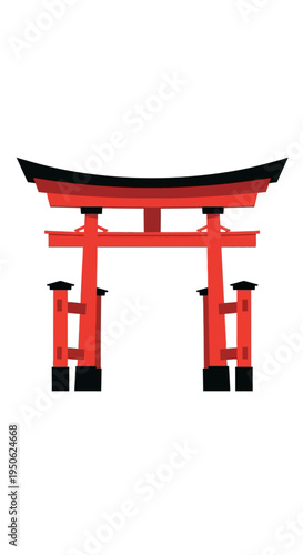 Japanese Torii Gate Icon, Traditional Shinto Shrine Entrance, Red and Black Minimalist Design