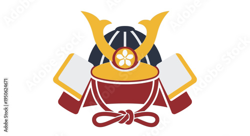 Japanese Samurai Helmet Icon - Traditional Warrior Armor Symbol