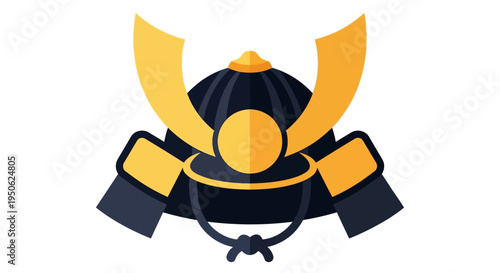 Samurai Helmet Icon: Traditional Japanese Warrior Armor, Bushido Symbol, Flat Design