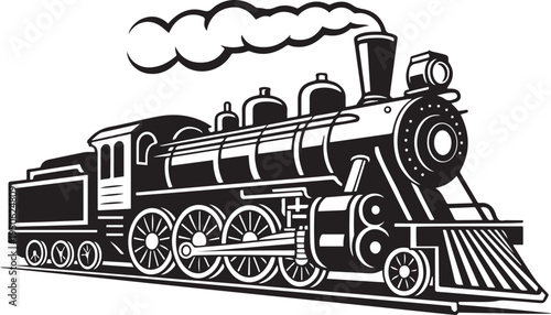 Vintage Old Locomotive Engine. black art icon drawing vector