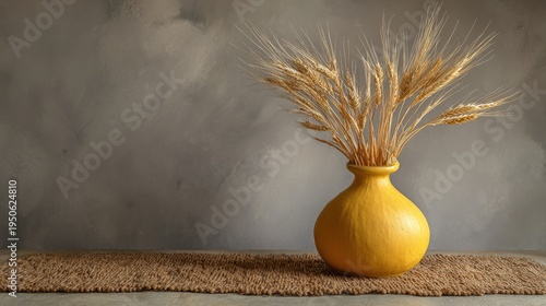 Minimalist Yellow Vase With Wheat Stems Interior Decor