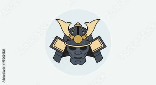 Samurai Helmet Icon, Traditional Japanese Warrior Armor, Vector Graphic