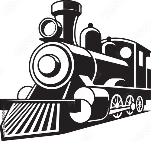 Vintage Old Locomotive Engine. black art icon drawing vector