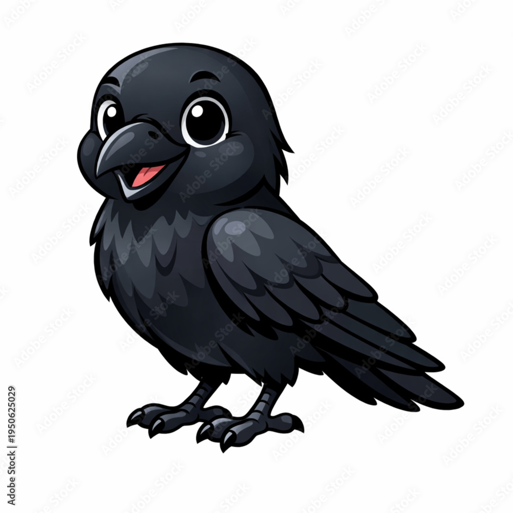 Fototapeta premium Black crow cartoon illustration cute dark bird character