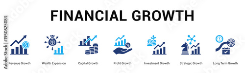 Financial Growth  Modern and clean web banner illustration vector featuring thematic icons
