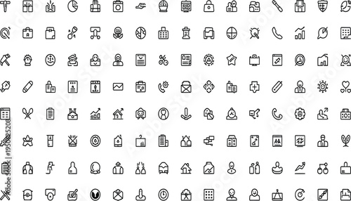 Collection of black outline icons for business and technology vector