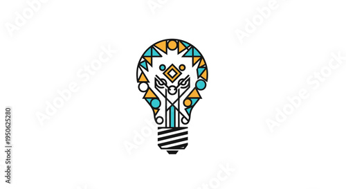 Abstract Light Bulb with Colorful Geometric Shapes and People, Creative Idea Innovation Concept on Isolated White Background