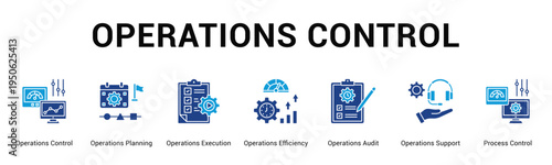 Operations Control  Modern and clean web banner illustration vector featuring thematic icons