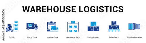 Warehouse Logistics  Modern and clean web banner illustration vector featuring thematic icons