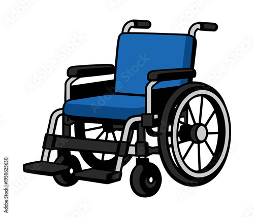 Wheelchair featuring a blue seat and black wheels, offering independence and access for individuals with mobility challenges