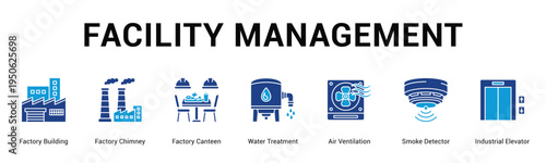 Facility Management  Modern and clean web banner illustration vector featuring thematic icons