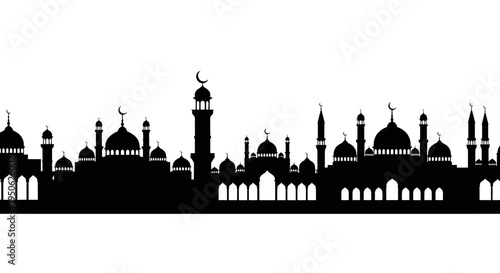 mosque cityscape silhouette, islamic architecture