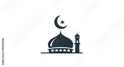 mosque icon with crescent moon and star