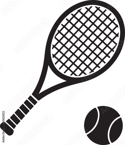 A classic tennis racket and ball illustration for sports enthusiasts.