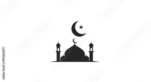mosque silhouette with crescent moon and star