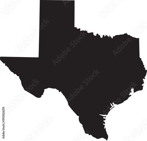 Silhouette map of the state of texas with its southern border highlighted.