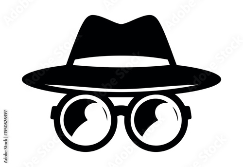 Anonymous avatar wearing a fedora hat and round glasses, symbolizing privacy, internet security, and confidential data
