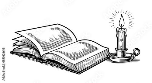 open book and candle illustration