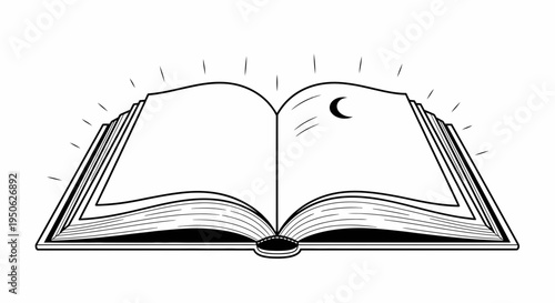 open book with crescent moon
