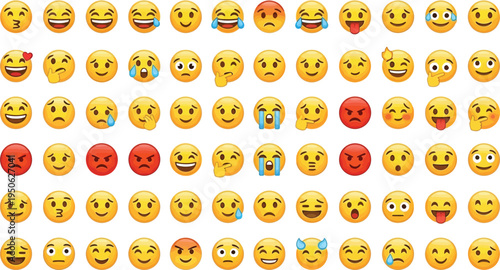 Collection of yellow smiley face emojis with various expressions and emotions emoticon 1