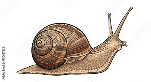 Snail illustration with brown shell and slimy trail